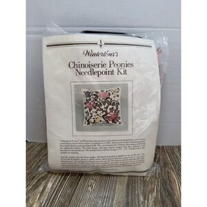 Winterthur Museum Chinoiserie Peonies Needlepoint Pillow kit Vintage 1987 scarce